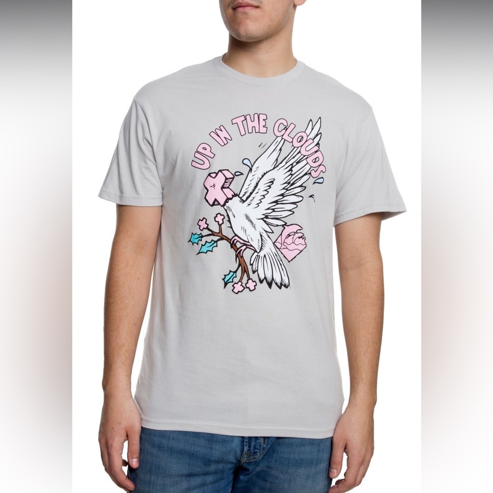 Pink Dolphin Up in the Clouds Graphic T-Shirt - Gray & Pink Mens size Small NWT!